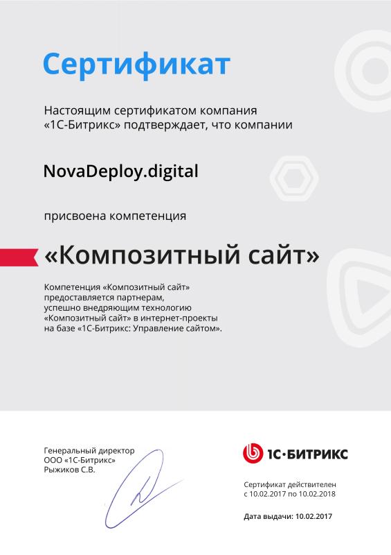 Свидетельство компетенции «Композитный сайт» (2017)